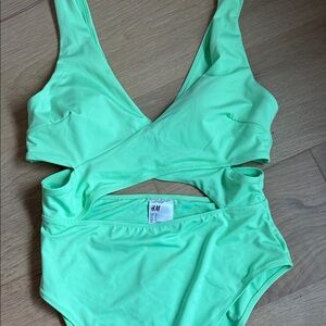 New H&M Light Green neon pastel Cutout Swimsuit medium